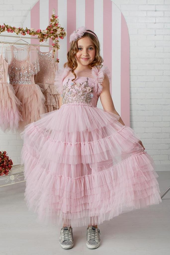 Rosette Tiered Ruffle Maxi Dress